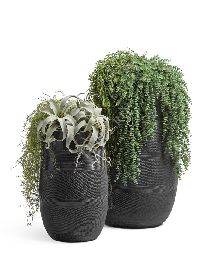 Кашпо TREEZ ERGO - Graphics - Высокая округлая чаша - Чёрный графит фото