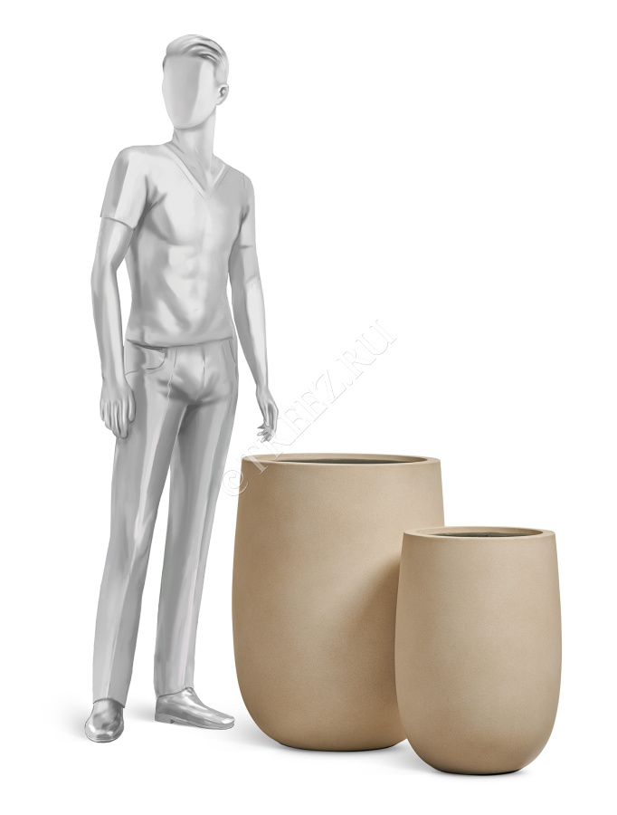 Кашпо TREEZ ERGO - Fine Rock - Высокая округлая чаша - Песок тёплый беж фото