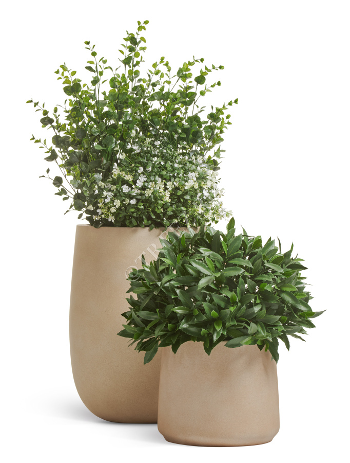 Кашпо TREEZ ERGO - Fine Rock - Высокая округлая чаша - Песок тёплый беж фото