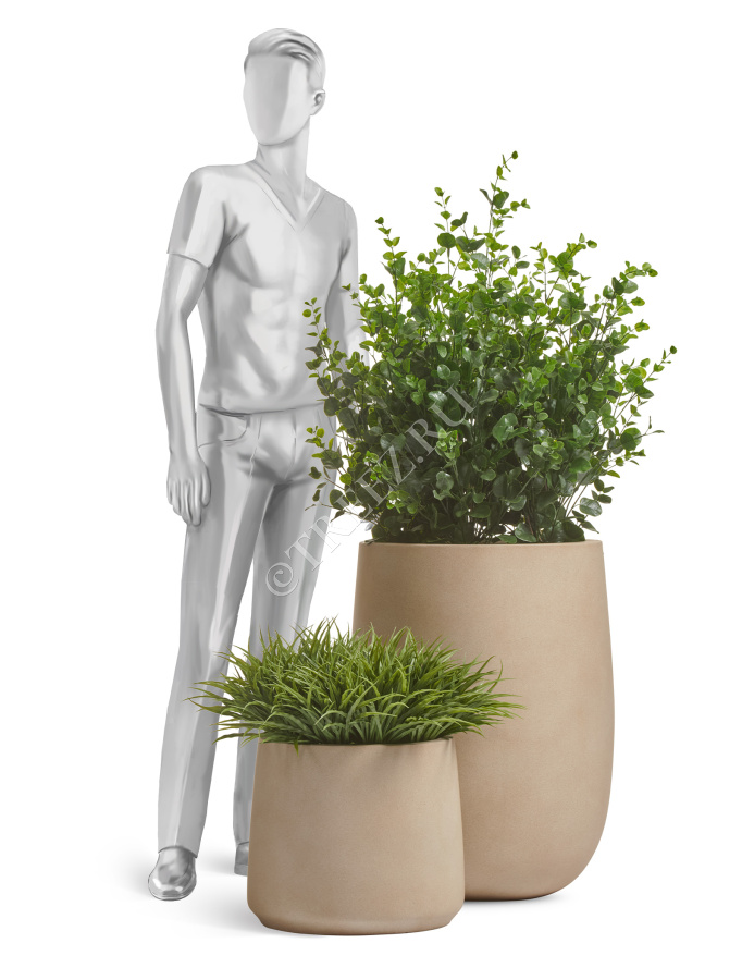 Кашпо TREEZ ERGO - Fine Rock - Высокая округлая чаша - Песок тёплый беж фото