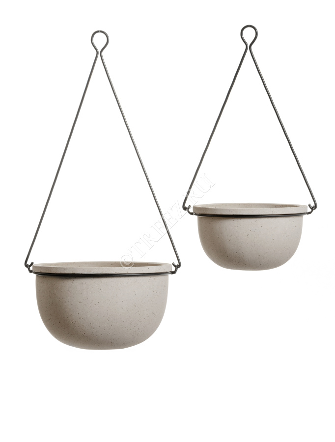 Кашпо TREEZ Effectory - Beton - Полусфера подвесная - Белый песок фото