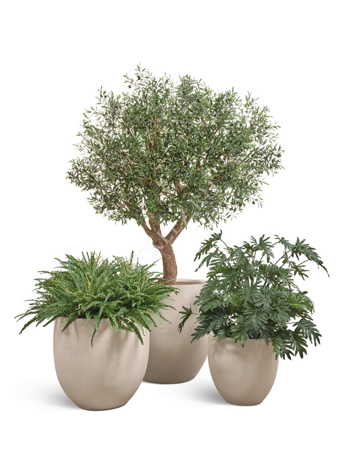 Кашпо TREEZ Effectory - Beton - Большой округлый конус - Белый песок фото