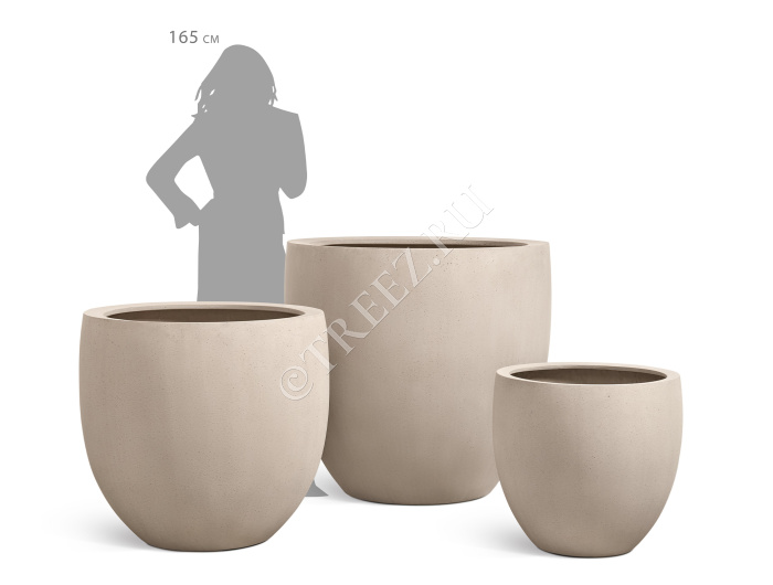 Кашпо TREEZ Effectory - Beton - Большой округлый конус - Белый песок фото