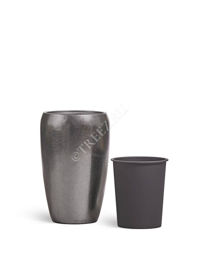 Кашпо TREEZ Effectory - Metal - Высокий округлый конус - Стальное серебро фото