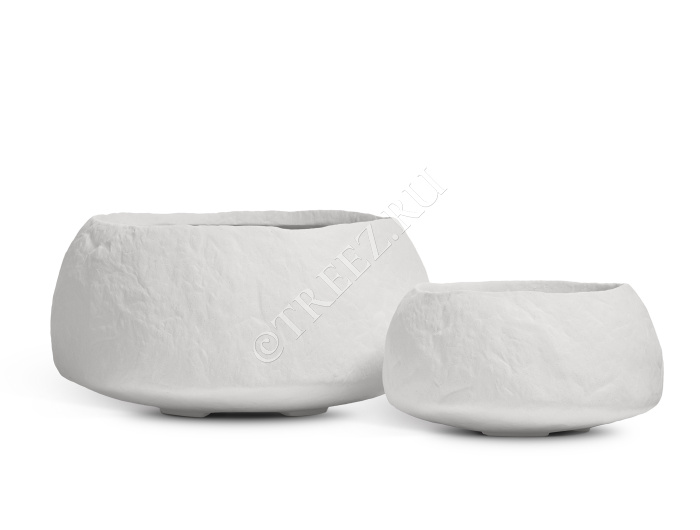 Кашпо TREEZ Effectory - Organic - Низкая чаша - Белый камень фото