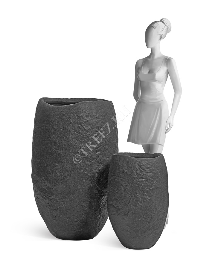 Кашпо TREEZ Effectory - Organic - Высокая чаша - Тёмно-серый камень фото