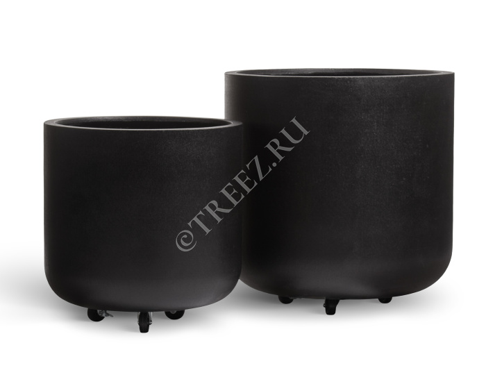 Кашпо TREEZ ERGO - Hard Rock - Цилиндрическая чаша на колёсиках - Антрацит фото