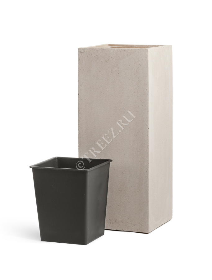 Кашпо TREEZ Effectory - Beton - Высокий куб - Белый песок фото