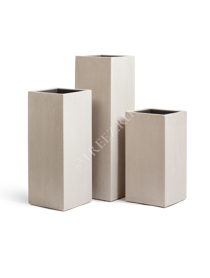 Кашпо TREEZ Effectory - Beton - Высокий куб - Белый песок фото