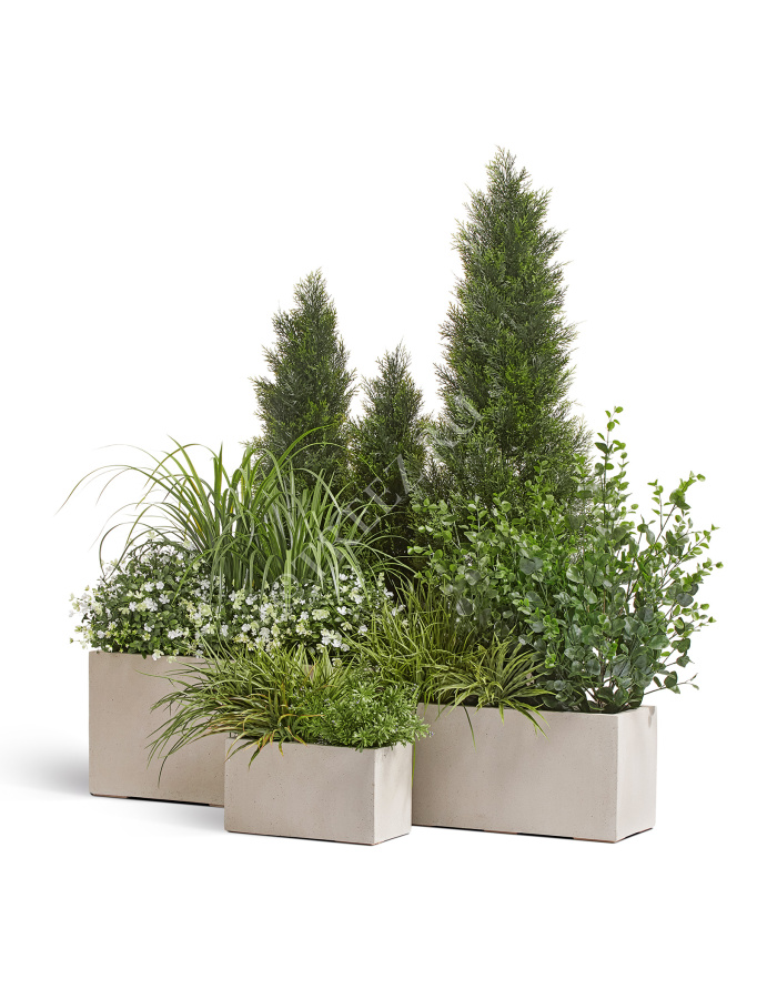 Кашпо TREEZ Effectory - Beton - Низкий прямоугольник - Белый песок фото