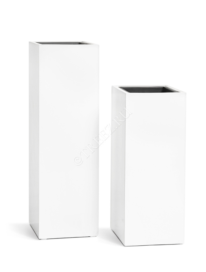 Кашпо TREEZ Effectory - Gloss - Высокий куб - Белый глянцевый лак фото