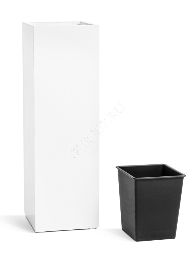 Кашпо TREEZ Effectory - Gloss - Высокий куб - Белый глянцевый лак фото