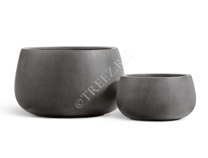 Кашпо TREEZ Effectory - Beton - Низкая Design-чаша - Тёмно-серый бетон фото
