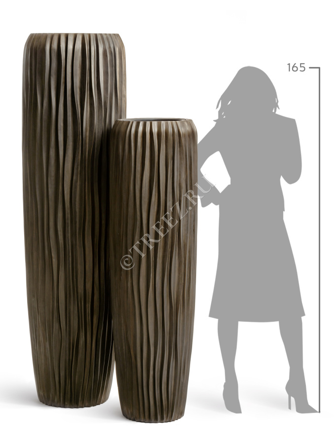 Кашпо TREEZ Effectory - Metal - Высокий конус Giant Design Wave - Чернёная бронза фото