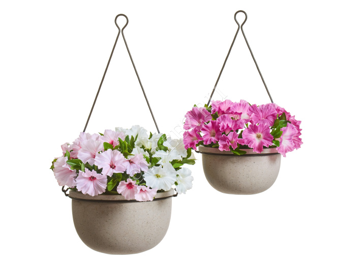 Сет № 88 - Композиция с петуниями в подвесных кашпо Treez Effectory Beton фото