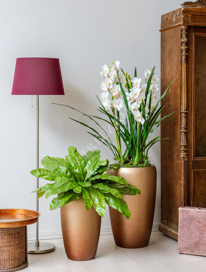 Сет № 101 - Композиция с орхидеей в матовых кашпо Treez Effectory Metal фото